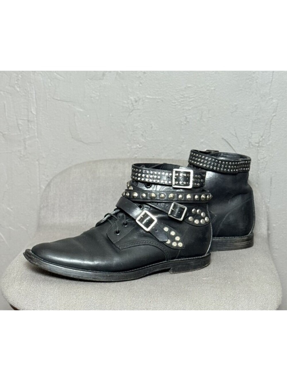 Saint Laurent Black Studded Leather Boots Size 39